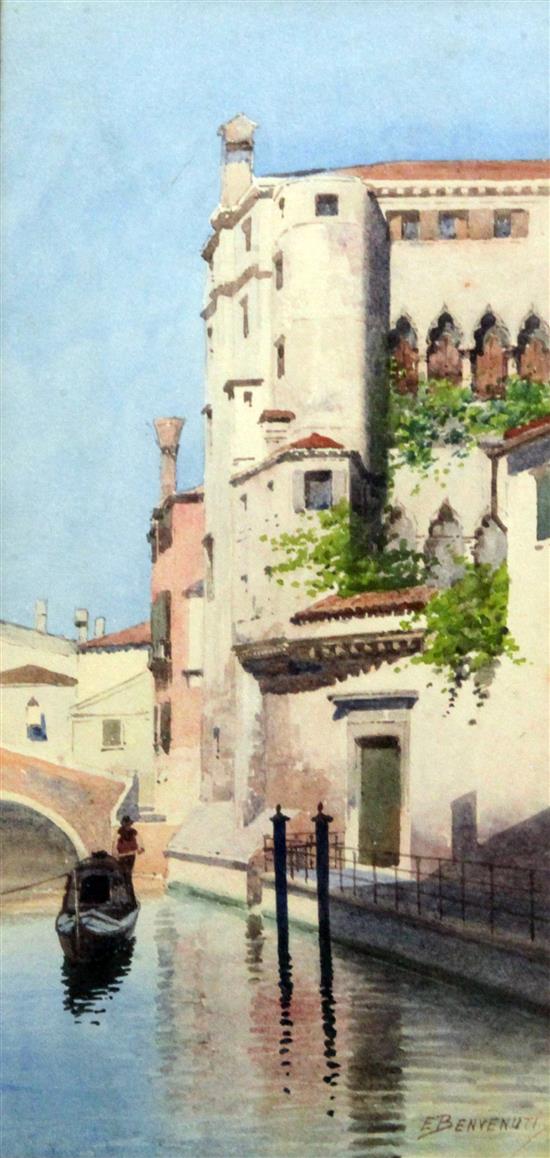 Eugenio Benvenuti (1881-1959) Palazzo Contarini and Palazzo Venaxal, Venice, 11.5 x 5.5in.